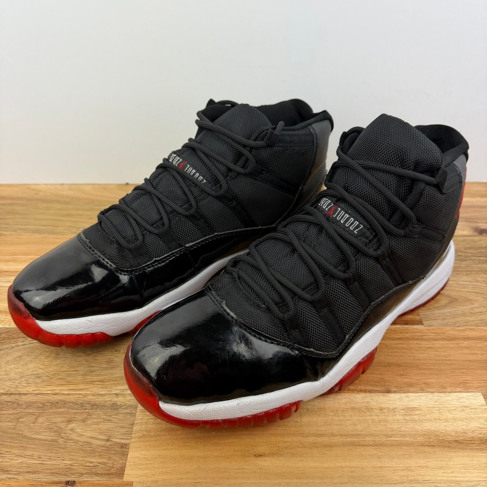 Air Jordan 11 Retro Bred Black True Red White Sneakers 378037-061 Mens 11